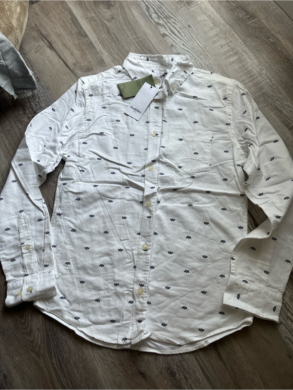Goodfellow & Co White Button-Down Shirt with Navy Micro Print